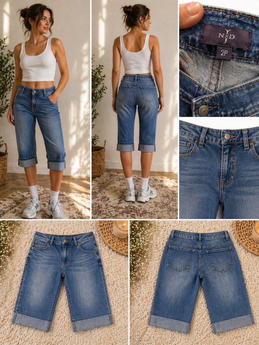 NYDJ Mid Blue Boyfriend Crop Jeans with Rolled Cuffs